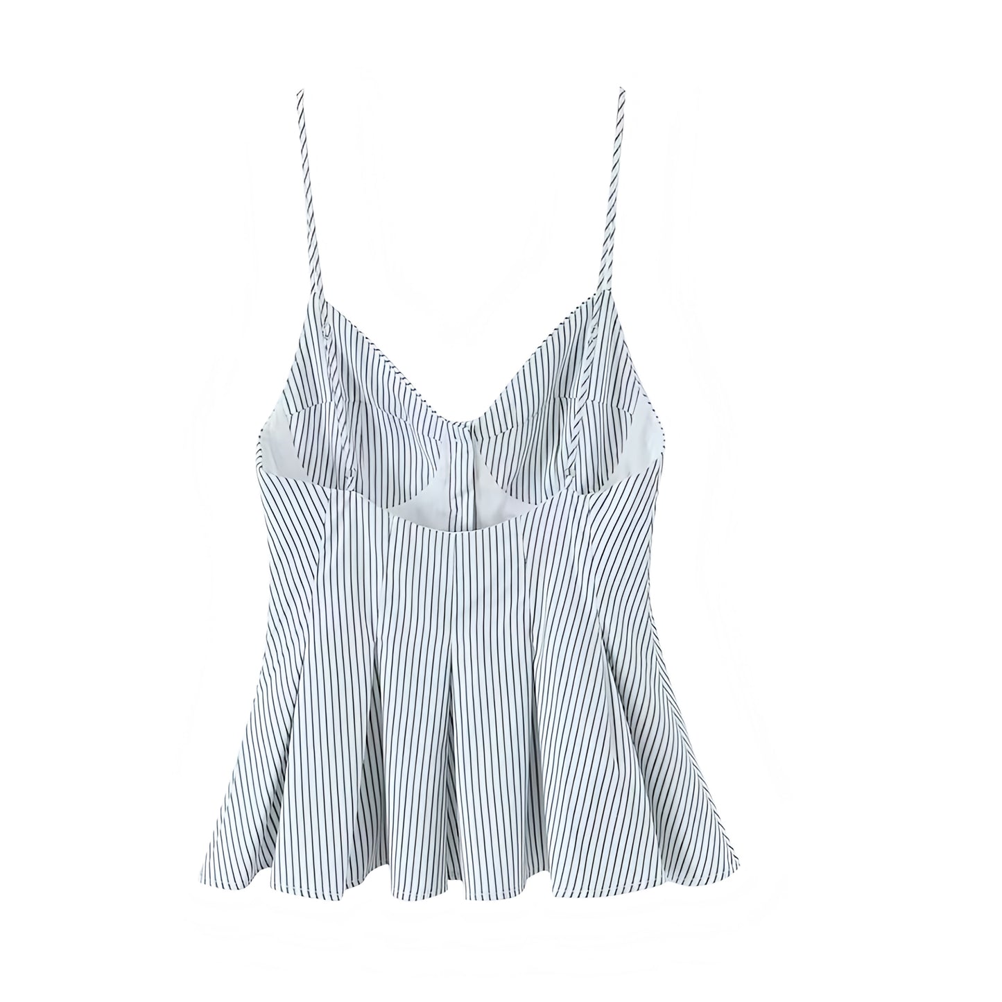 White and black striped camisole corset tank top with slim fit bustier bodycon silhouette. V neck spaghetti strap crop blouse with sweetheart neckline, button-down front, sleeveless and backless chic style. Women’s and teens’ summer and fall 2025 fashion. Elegant coquette Y2K chic trendy feminine fashion for casual everyday, holiday, vacation, school, sorority rush, evening party, night out, going out, sexy club wear, euro summer, beach, coastal granddaughter, preppy style, Hamptons style, Nantucket style.