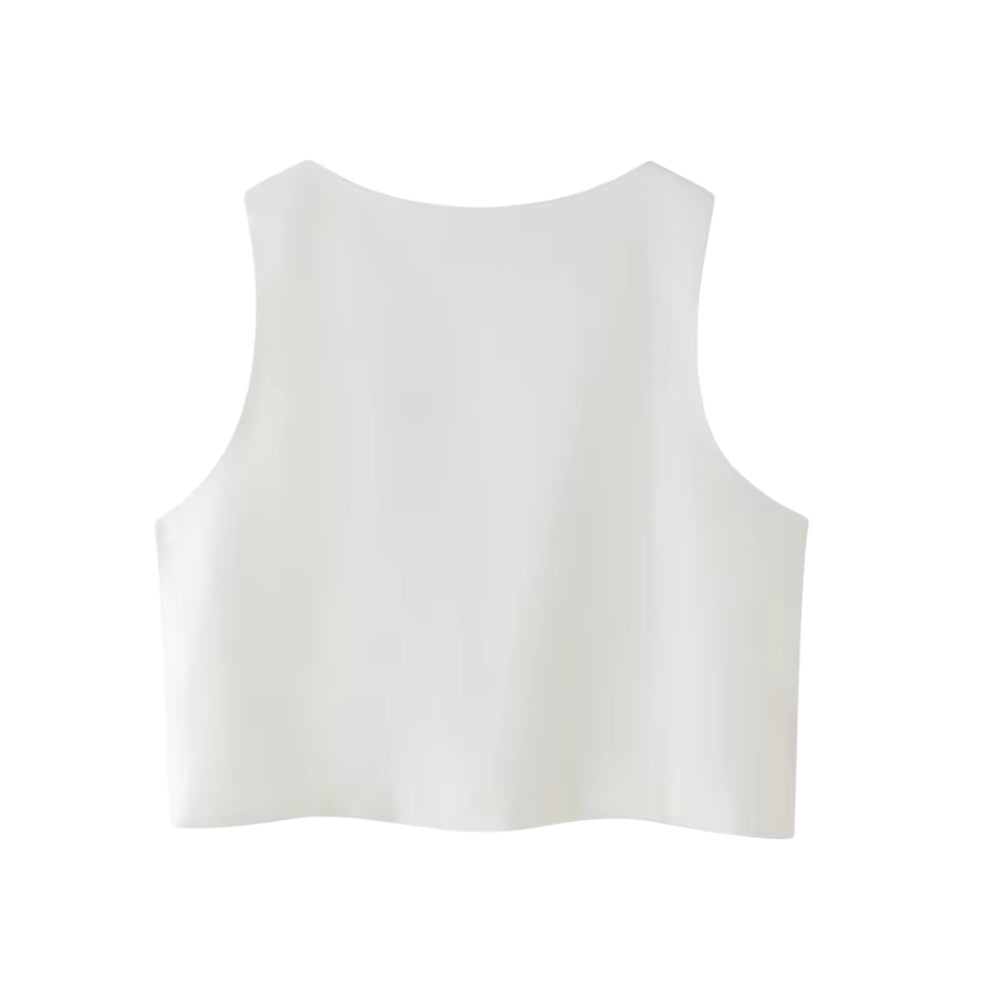 White embroidery sequin embellished boho V-neck vest crop top for women, teens, and ladies. Slim fit linen blouse with floral embroidered sequin detailing, geometric crochet patterns, sleeveless vest silhouette, split neckline, bow accents, and chic feminine cropped design. Perfect for summer 2025 casual everyday fashion, coastal granddaughter style, Euro summer, Ibiza beachwear, boho chic, Stockholm fashion, Mediterranean Greece resort wear, vintage retro & western styles, elegant evening outfits, party.