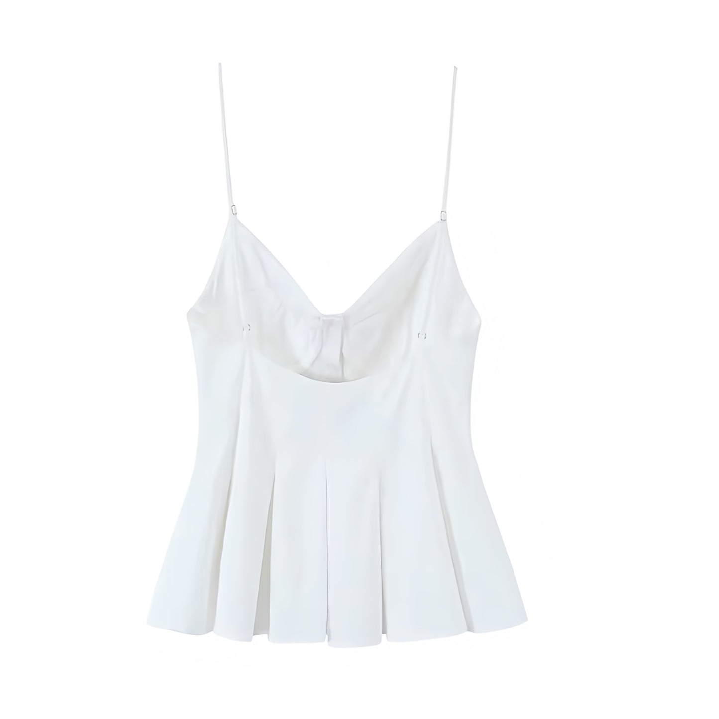 White slim fit camisole corset tank top with v neck spaghetti straps. Bustier bodycon silhouette crop blouse with sweetheart neckline, button-down detail, sleeveless and backless chic design. Women’s and teens’ summer and fall 2025 fashion. Elegant coquette Y2K trendy feminine style for holiday, vacation, casual everyday, school, sorority, rush, evening party, night out, going out, sexy club wear, euro summer, beach style, Hamptons style, Nantucket style, preppy style. Ships worldwide