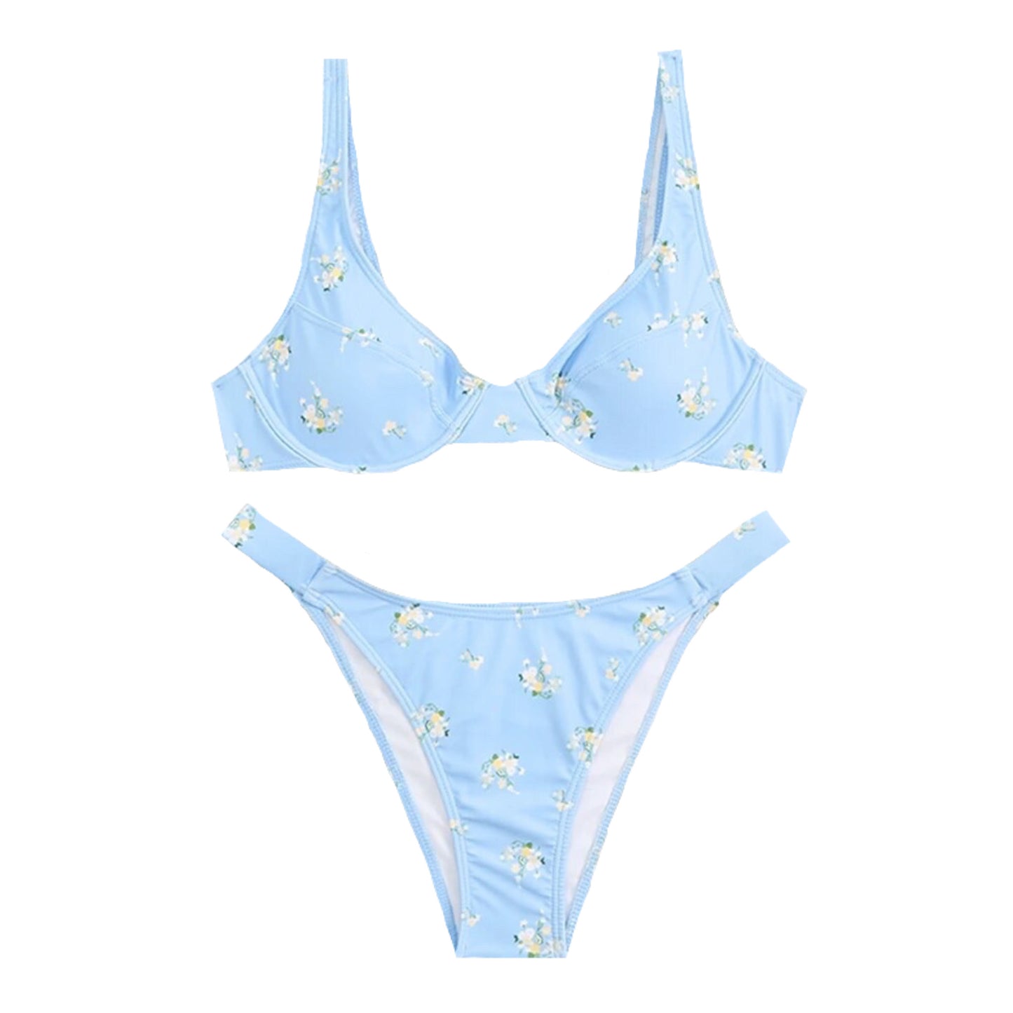 Bluebell Floral Print Spaghetti Strap Underwire 2 Piece Bikini Set