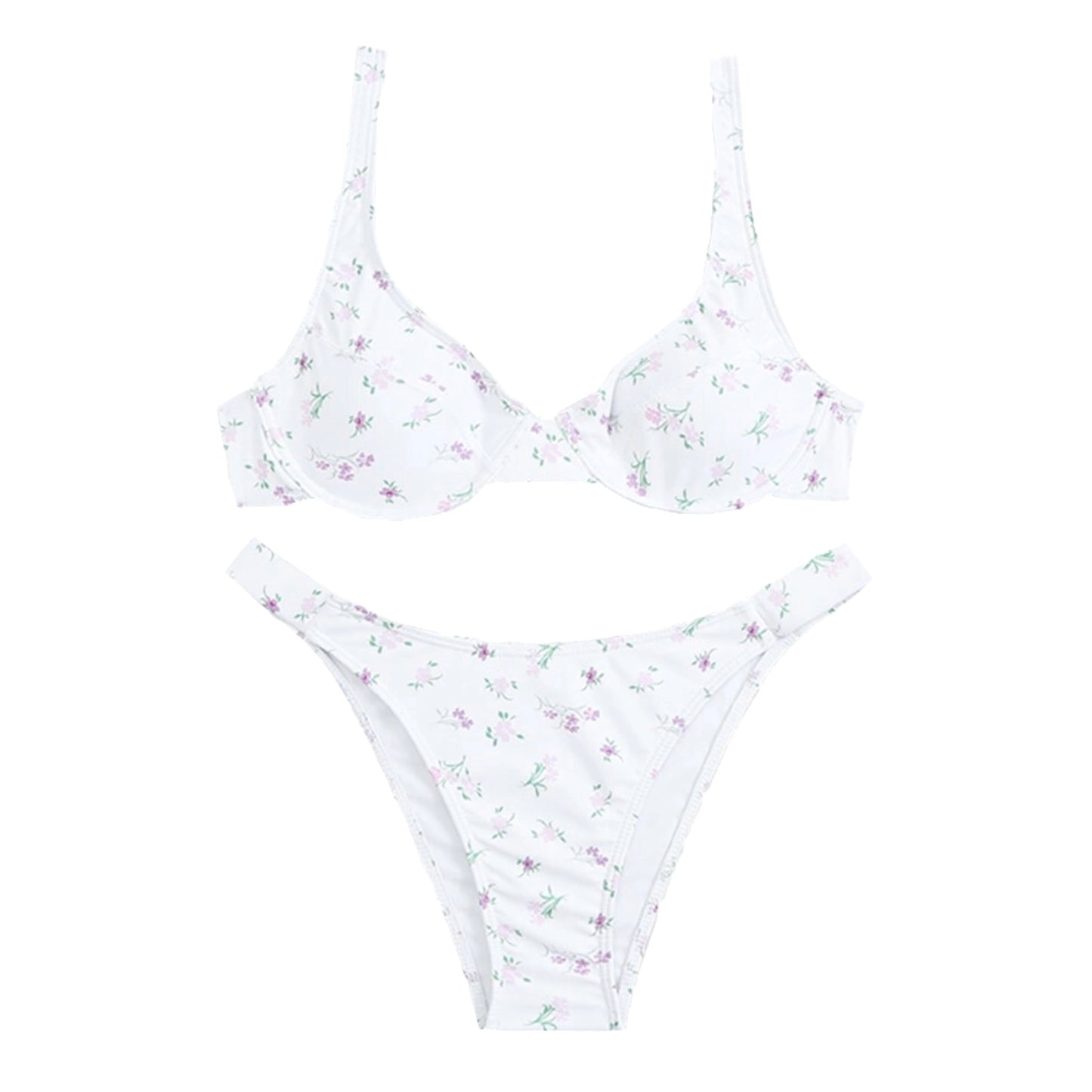 Primrose White Floral Print Underwire 2 Piece Bikini Set