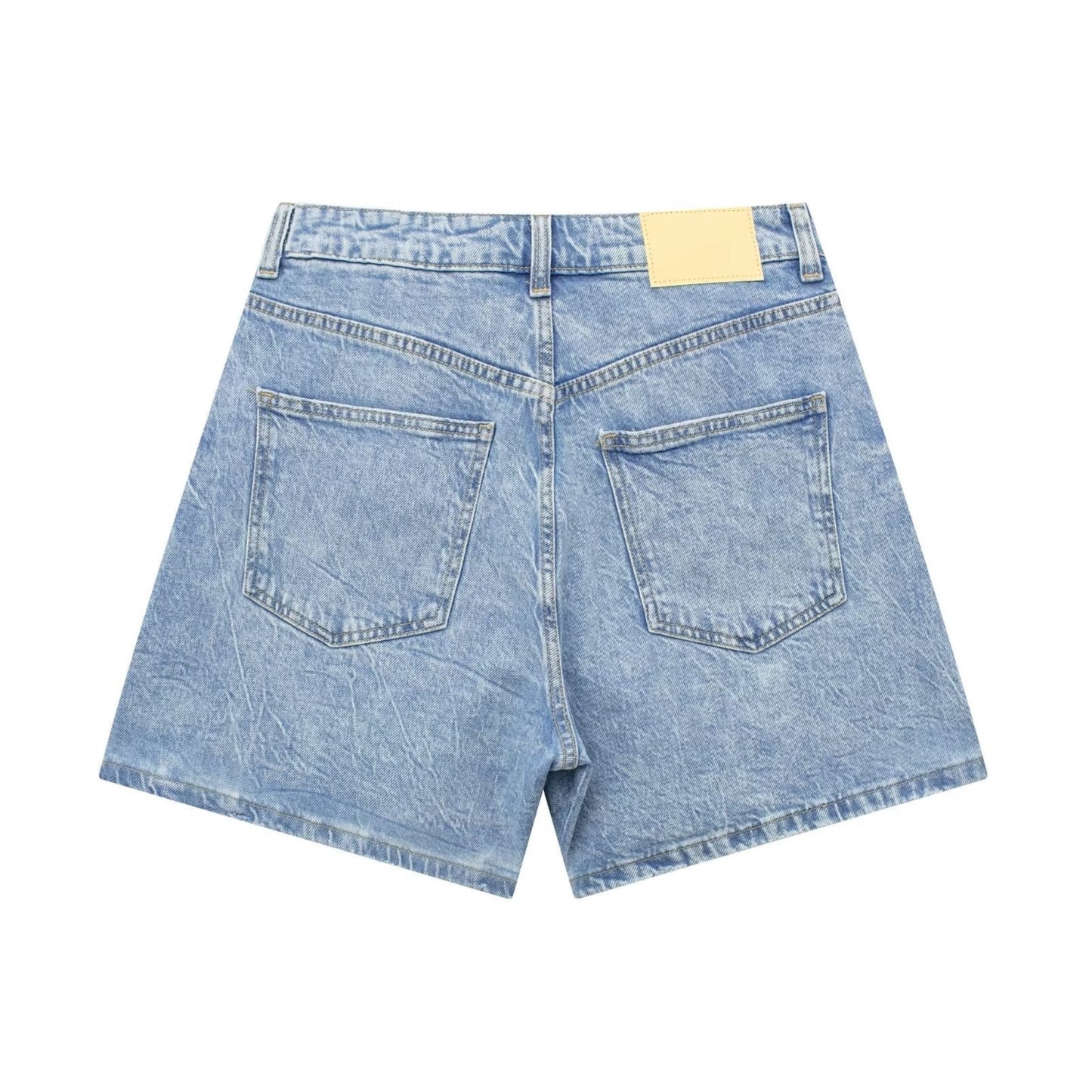 Light Blue Faded Denim Retro Mid-Rise Jean Shorts