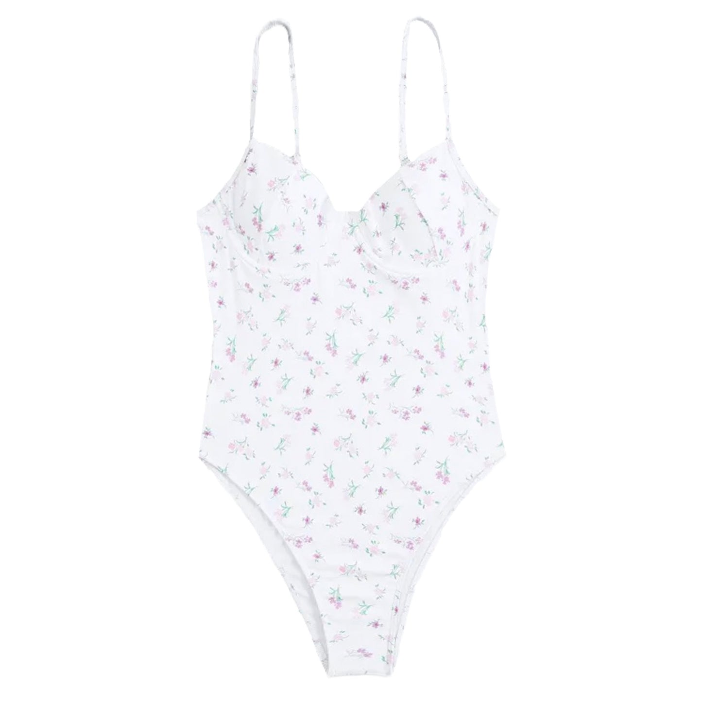 Primrose White Floral Print Underwire Spaghetti Strap One Piece Swimsuit