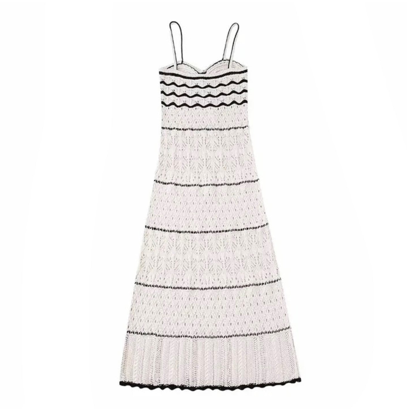 Striped Knit Crochet Bodycon Spaghetti Strap Maxi Dress