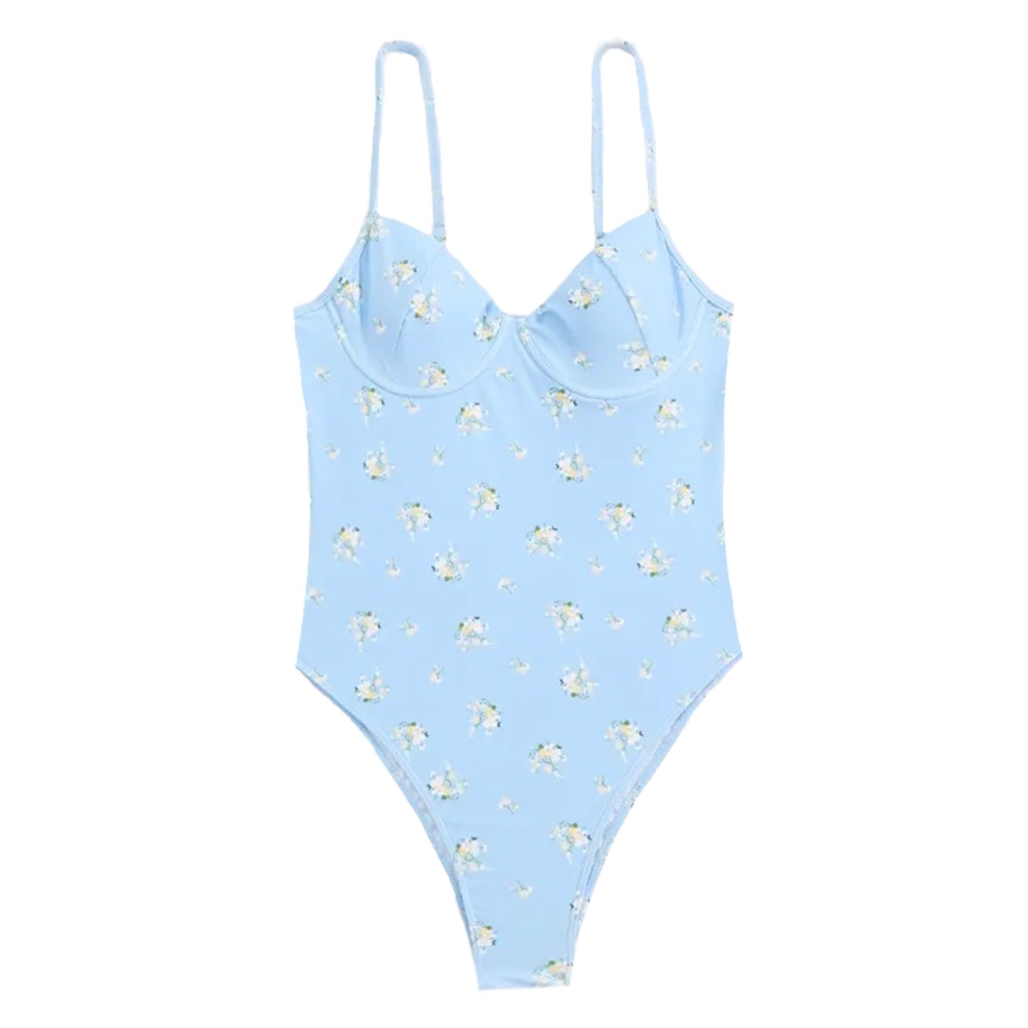 Bluebell Floral Print Underwire Spaghetti Strap One Piece Swimsuit