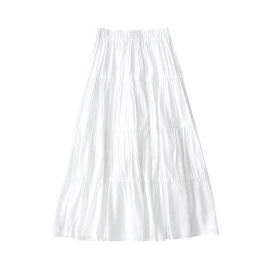 White Tiered Linen Low-Rise Maxi Skirt