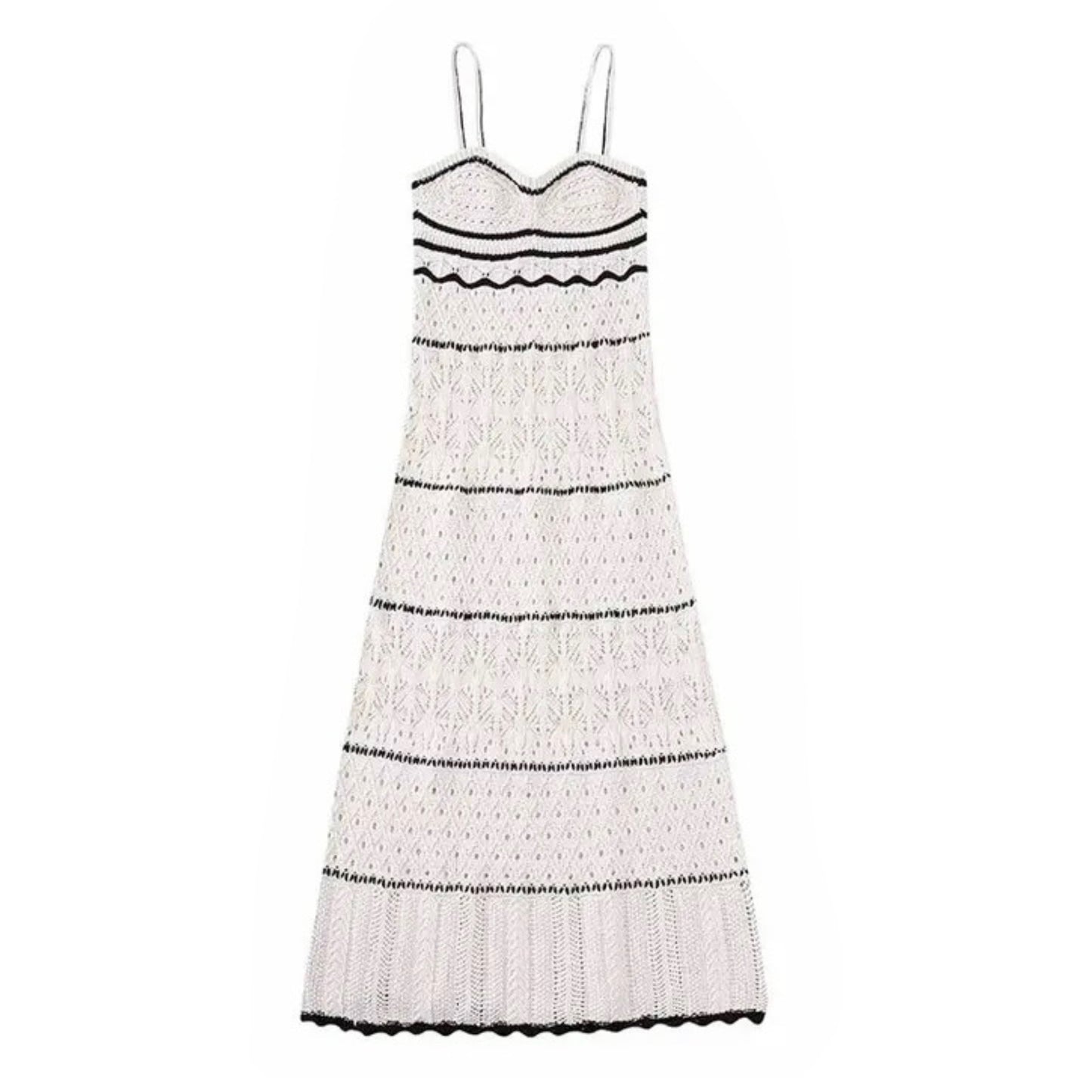 Striped Knit Crochet Bodycon Spaghetti Strap Maxi Dress