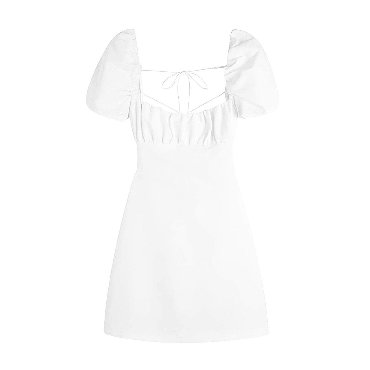 White Bodycon Lace Up Ruched Puff Sleeve Backless Mini Dress