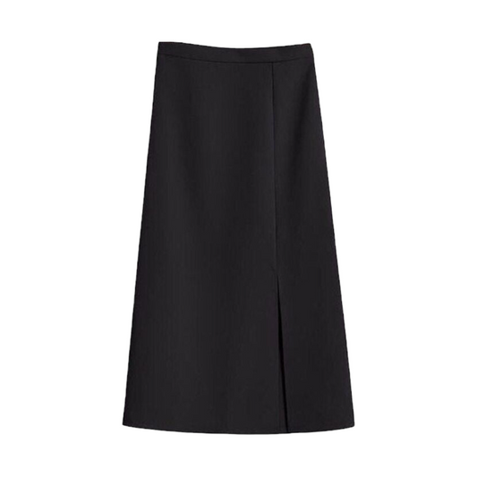 Black Mid-Rise Tailored Midi Pencil Skirt