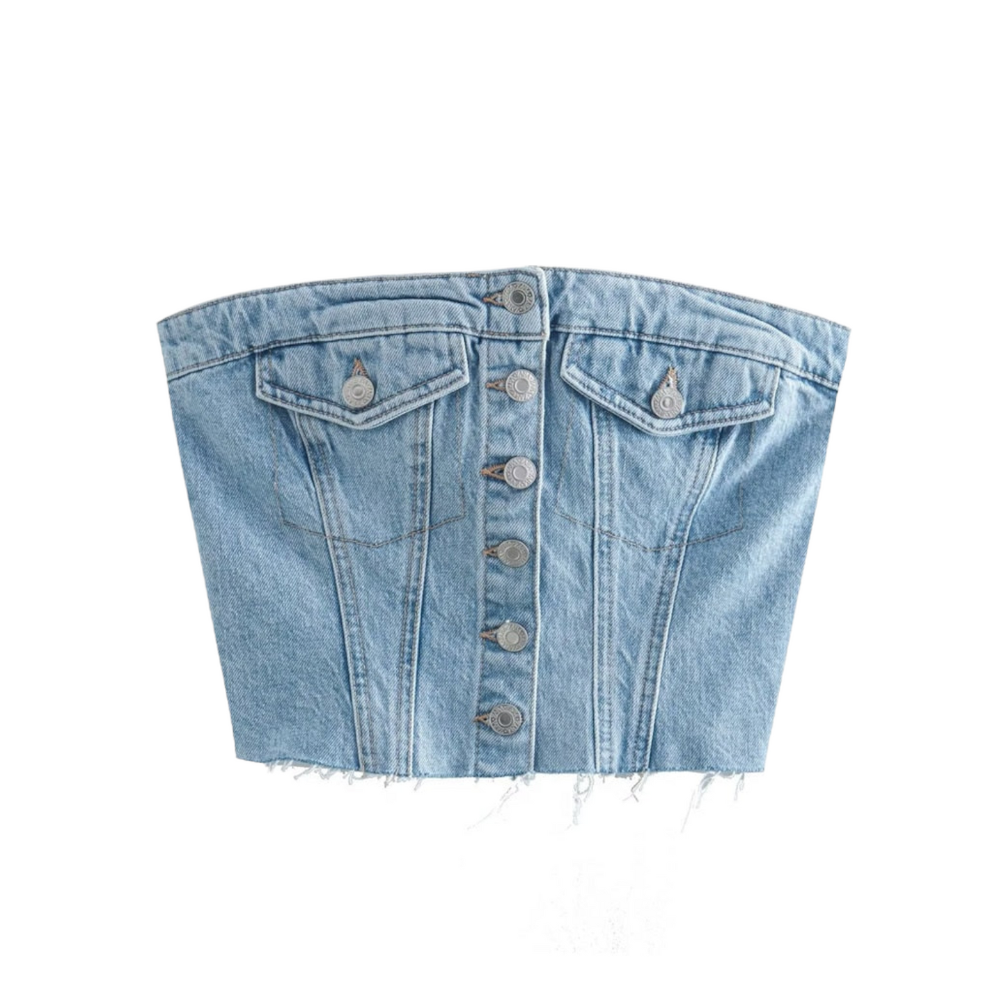 Light Blue Faded Retro Denim Strapless Cropped Tube Top