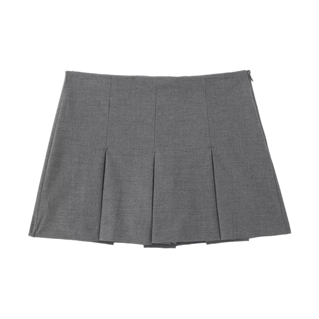 Dark Grey Low-Rise Pleated Tailored Mini Skirt