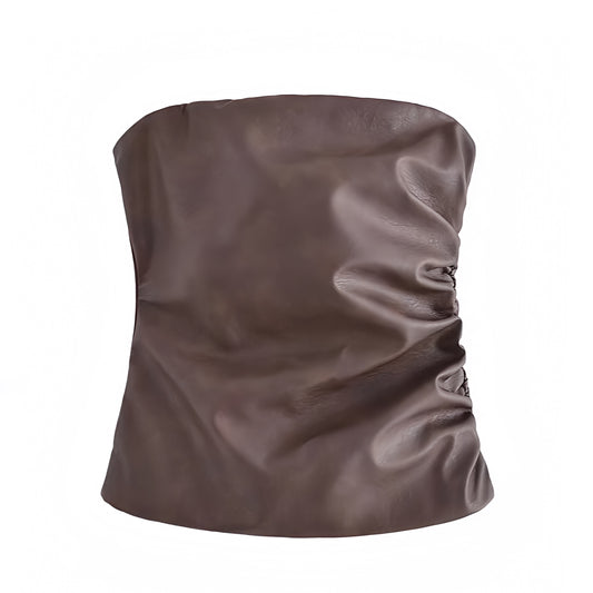 dark-chocolate-brown-faux-leather-slim-fit-bodycon-corset-bustier-ruched-strapless-bandeau-sleeveless-crop-camisole-tank-tube-top-blouse-women-ladies-chic-trendy-spring-2024-summer-elegant-casual-semi-formal-classy-feminine-party-date-night-out-sexy-club-wear-y2k-90s-minimalist-office-siren-style-zara-revolve-aritzia-white-fox-princess-polly-babyboo-iamgia-edikted