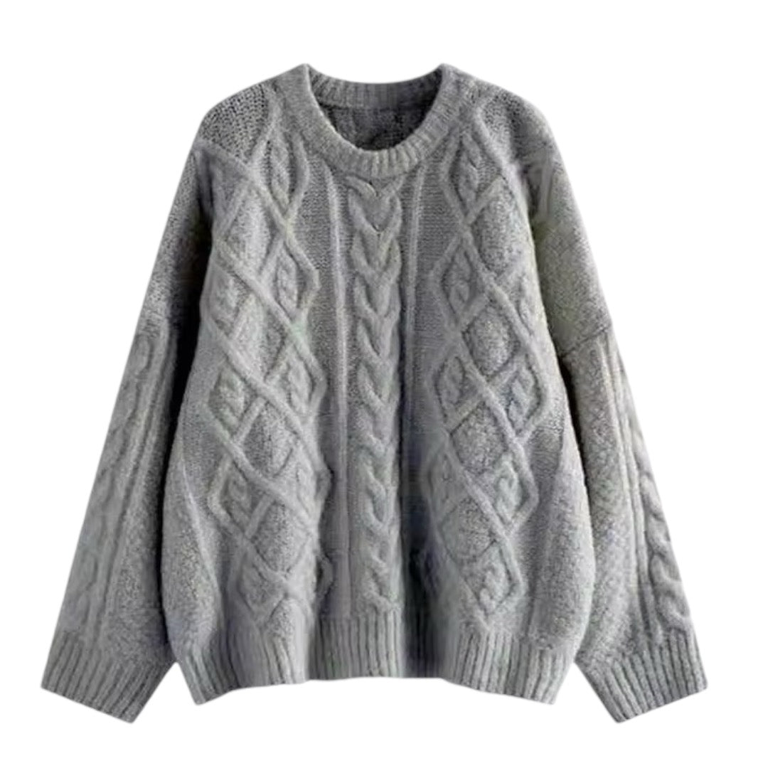 light-heather-grey-gray-chunky-knit-cable-knitted-cotton-woolen-cashmere-soft-oversized-baggy-full-length-long-sleeve-round-neckline-crew-neck-pullover-sweater-jumper-sweatshirt-knitwear-cozy-warm-women-ladies-teens-unisex-girls-fall-2024-autumn-winter-2025-chic-trendy-casual-neutral-basic-feminine-cute-stockholm-style-scandinavian-scandi-street-wear-back-to-school-modest-preppy-zara-revolve-aritzia-mango-reformation-dupe