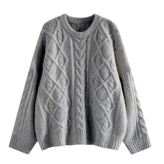 light-heather-grey-gray-chunky-knit-cable-knitted-cotton-woolen-cashmere-soft-oversized-baggy-full-length-long-sleeve-round-neckline-crew-neck-pullover-sweater-jumper-sweatshirt-knitwear-cozy-warm-women-ladies-teens-unisex-girls-fall-2024-autumn-winter-2025-chic-trendy-casual-neutral-basic-feminine-cute-stockholm-style-scandinavian-scandi-street-wear-back-to-school-modest-preppy-zara-revolve-aritzia-mango-reformation-dupe