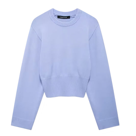 Light Blue Knit Oversized Long Sleeve Pullover Sweater