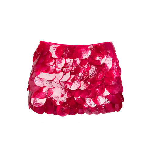 Hot Pink Sequin Shell Embellished Low-Rise Mini Skirt