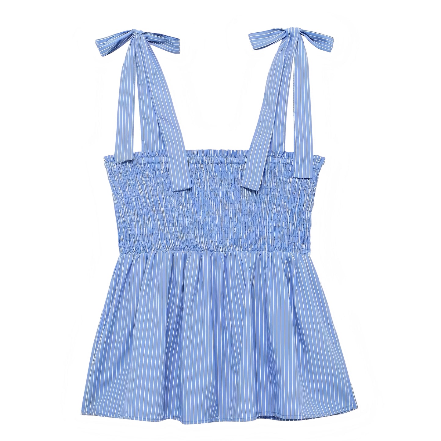 Light Blue Striped Seersucker Smocked Camisole Tank Top