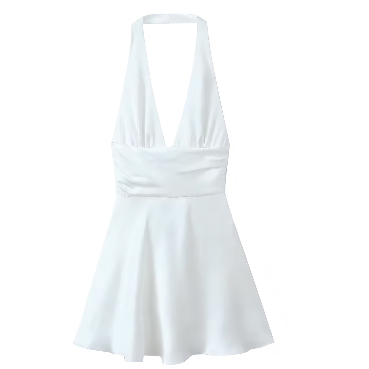 White Satin Bow Drop Waist Backless Halter Mini Dress