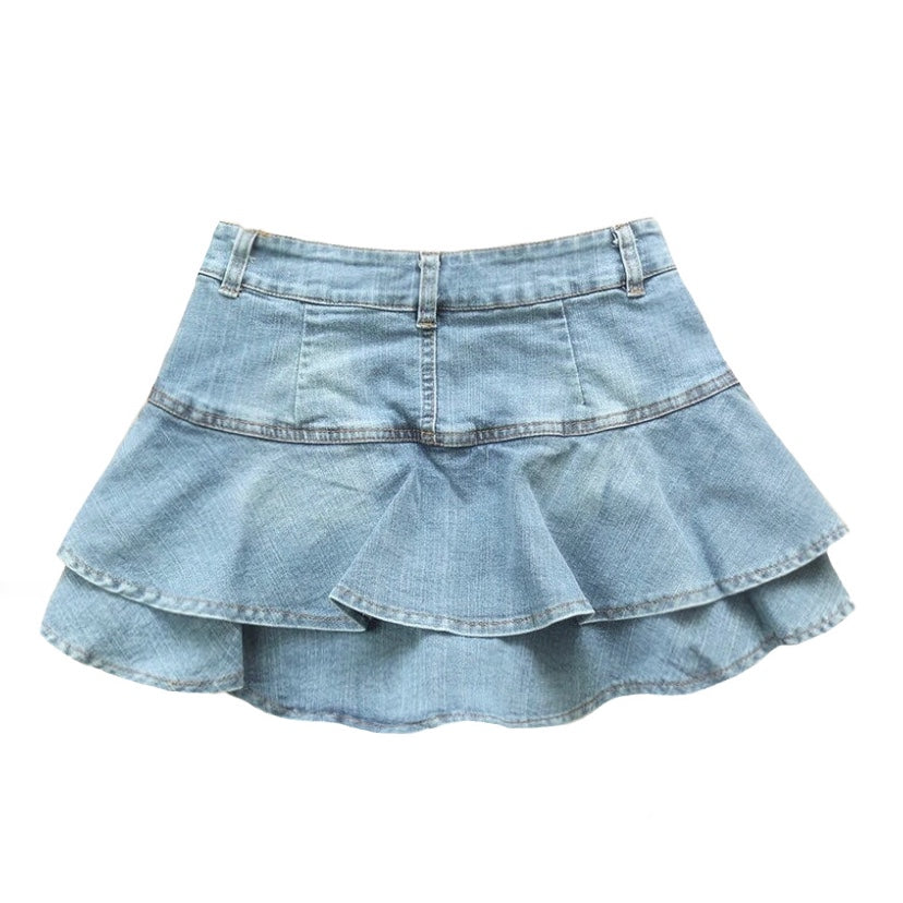 light-bleach-wash-blue-faded-denim-jean-layered-ruffle-trim-mid-low-rise-waisted-slim-fit-micro-mini-skirt-skort-with-shorts-women-ladies-chic-trendy-spring-2024-summer-vintage-casual-feminine-party-date-night-out-sexy-club-wear-western-cow-girl-country-style-y2k-90s-minimalist-zara-revolve-aritzia-reformation-white-fox-princess-polly-babyboo-edikted-jaded-london-iamgia-pacsun-levi