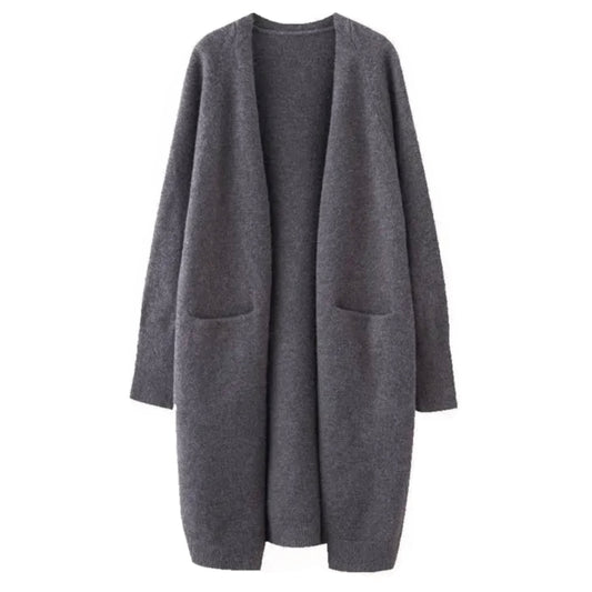 Dark Gray Knit Oversized Long Cardigan Sweater
