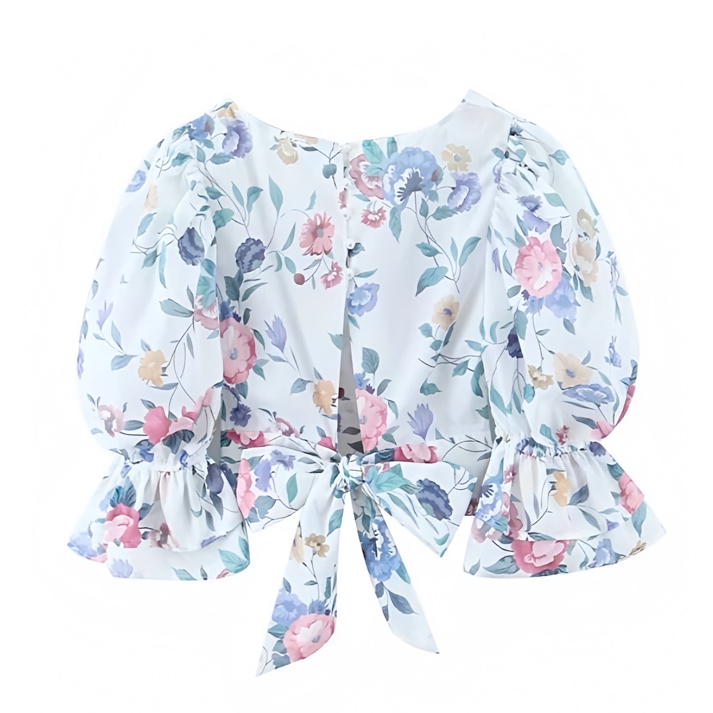 floral-print-light-blue-pink-multi-color-flower-patterned-slim-fit-corset-ruffle-trim-round-neckline-short-puff-sleeve-backless-open-back-bow-string-tie-crop-blouse-top-shirt-women-ladies-teens-tweens-chic-trendy-spring-2024-summer-elgeant-casual-feminine-preppy-style-coquette-beach-wear-vacation-tops-altard-state-zara-loveshackfancy-aritzia-revolve-dupe