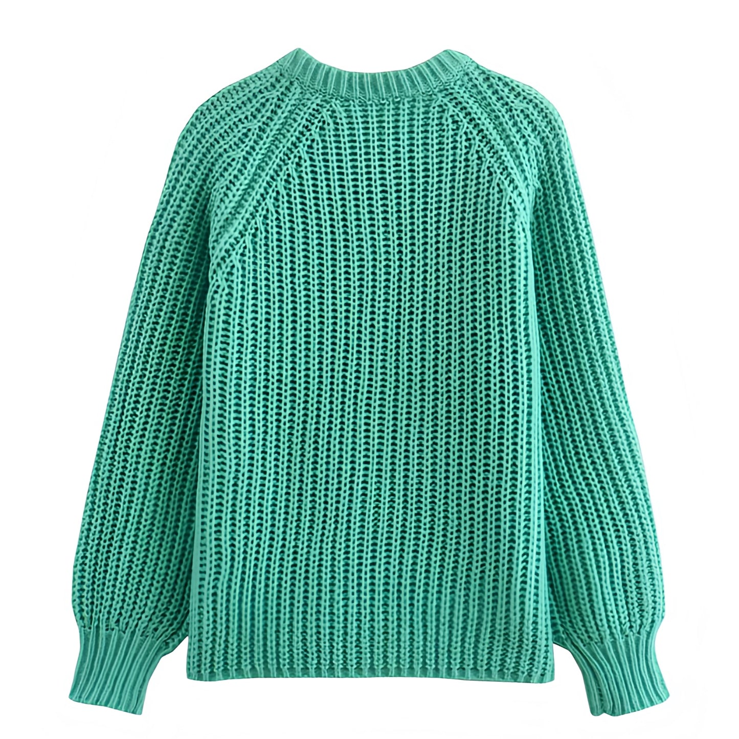 Green Knitted Button-Down Long Sleeve Cardigan Sweater