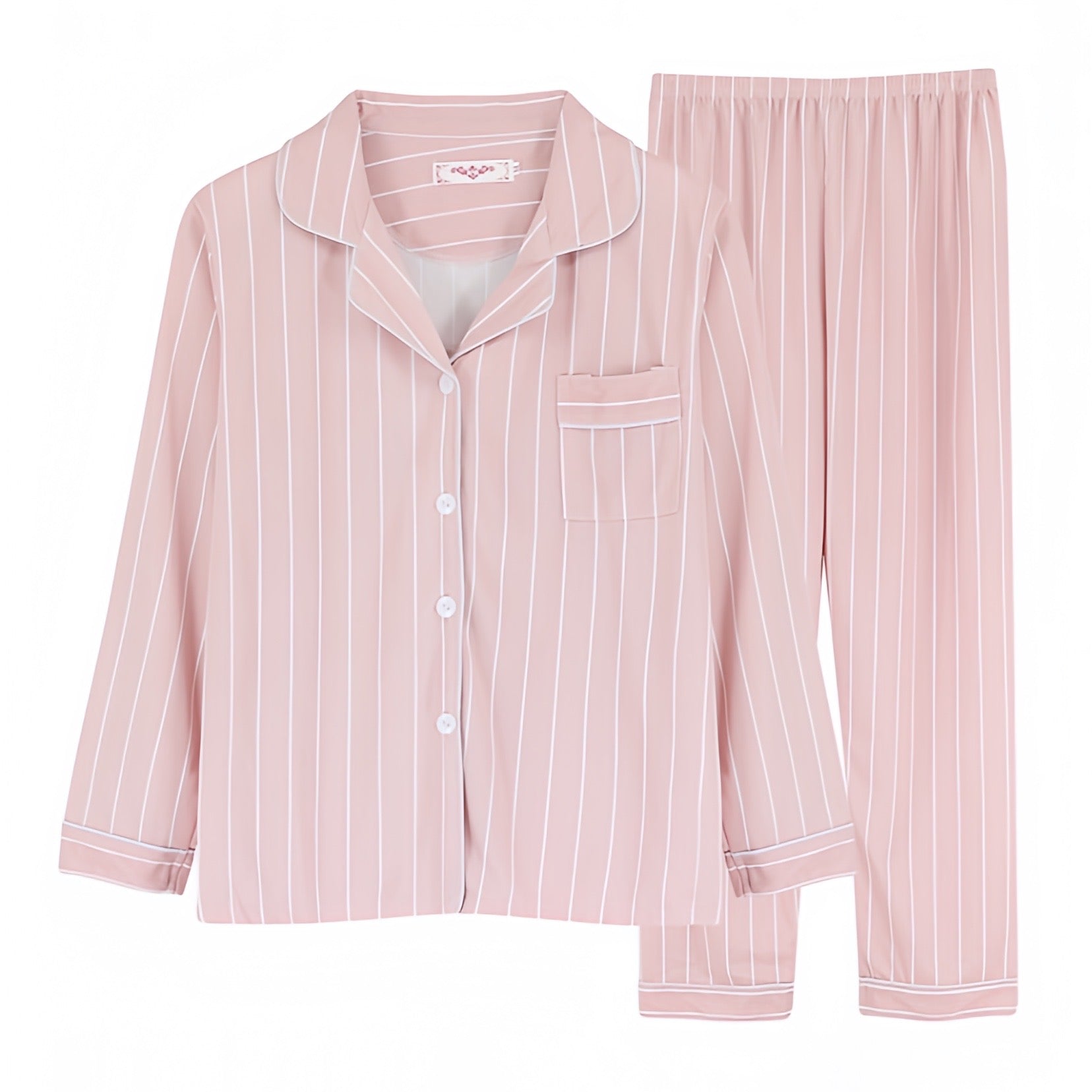 light-pink-and-white-striped-pinstriped-patterned-cotton-linen-long-sleeve-button-down-v-neck-shirt-top-mid-low-rise-waisted-pants-2-piece-pajama-set-sleepwear-pjs-intimates-comfy-cozy-women-ladies-teens-tweens-chic-trendy-spring-2024-summer-elegant-casual-preppy-style-pajamas-roller-rabbit-eberjey-victorias-secret-dupe