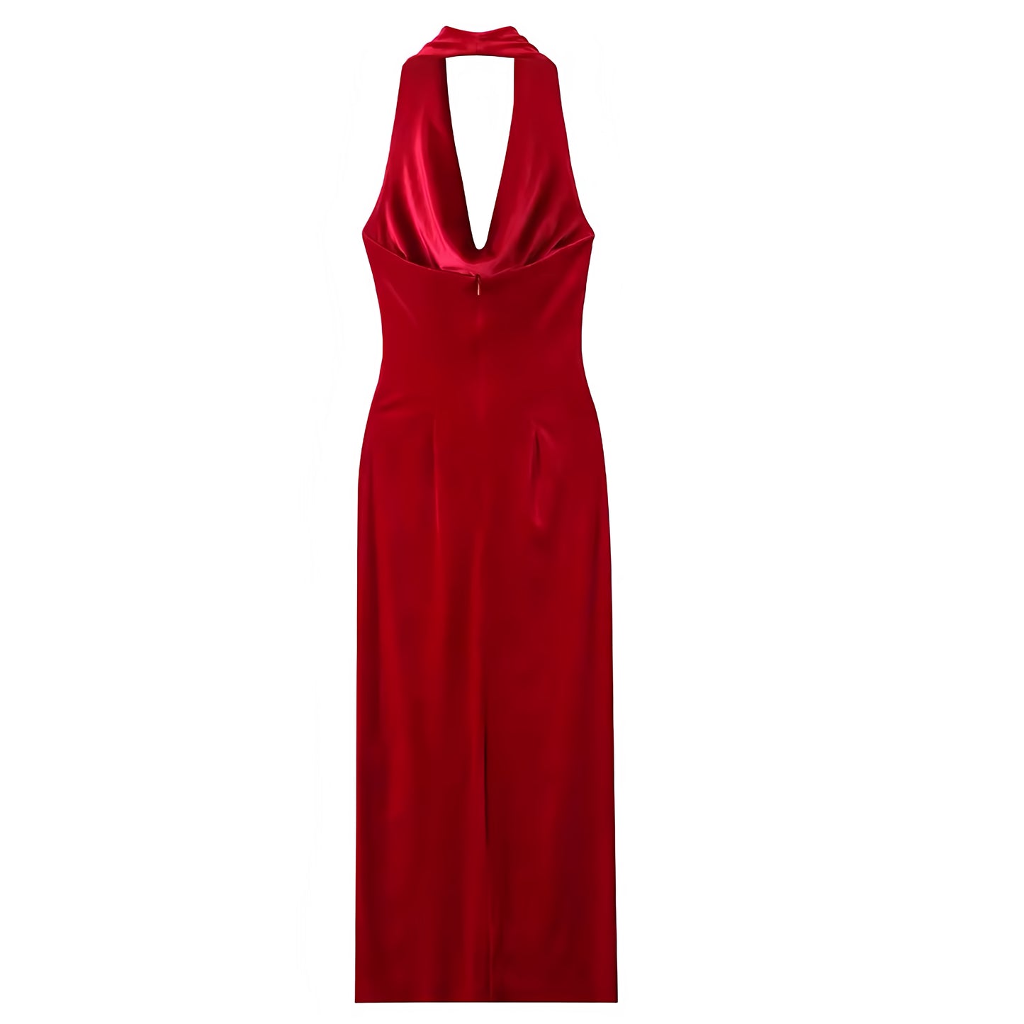 Red Velvet Bodycon Ruched Backless Halter Sleeveless Maxi Dress