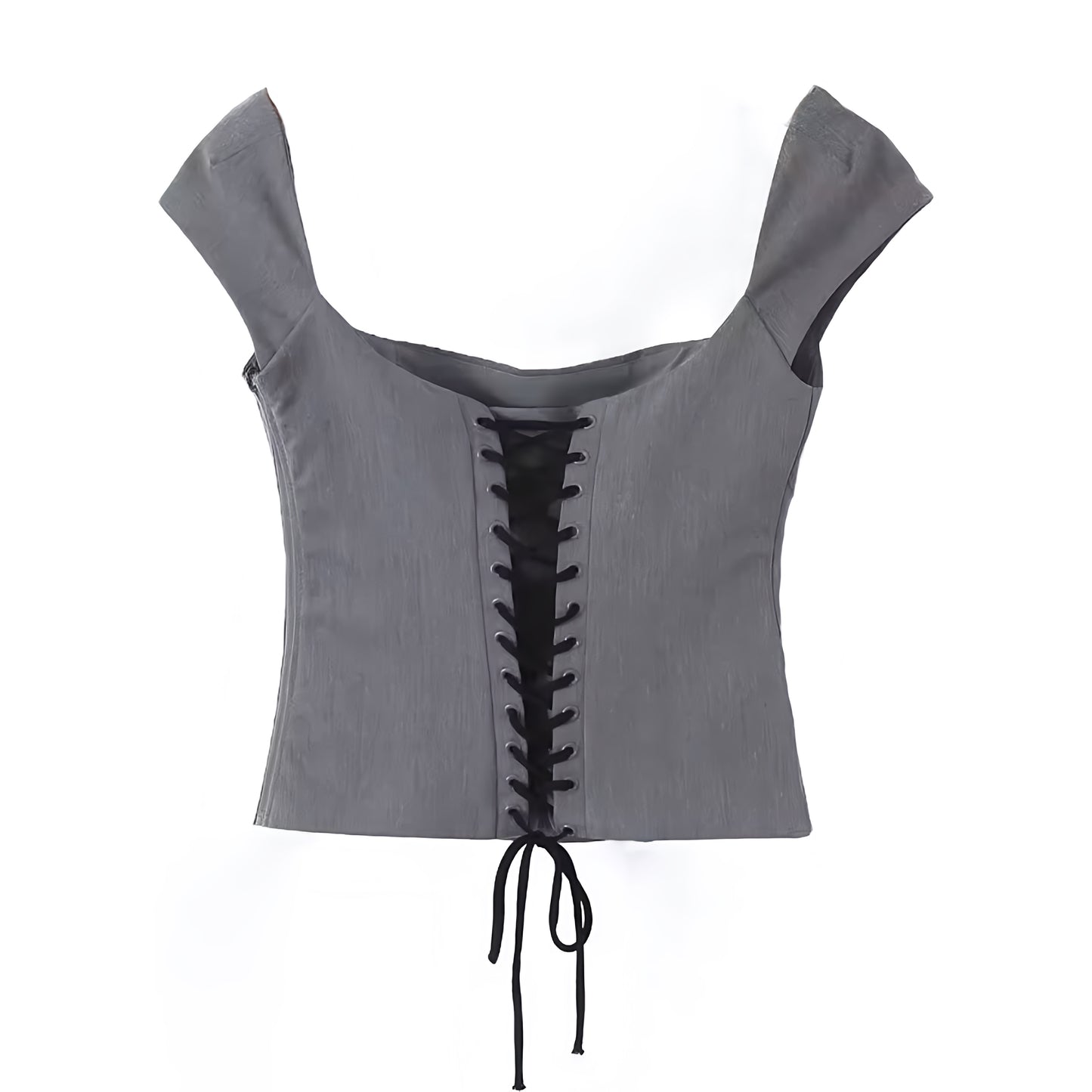 Dark Grey Short Sleeve Corset Crop Top