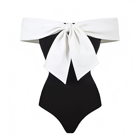 black-and-white-contrast-bow-trim-off-shoulder-short-sleeve-bodycon-cheeky-thong-bandeau-push-up-wireless-one-piece-swimsuit-swimwear-bathing-suit-women-ladies-chic-trendy-spring-2024-summer-elegant-modest-classy-parisian-european-french-vacation-beach-wear-old-money-quiet-luxury-same-oneone-revolve