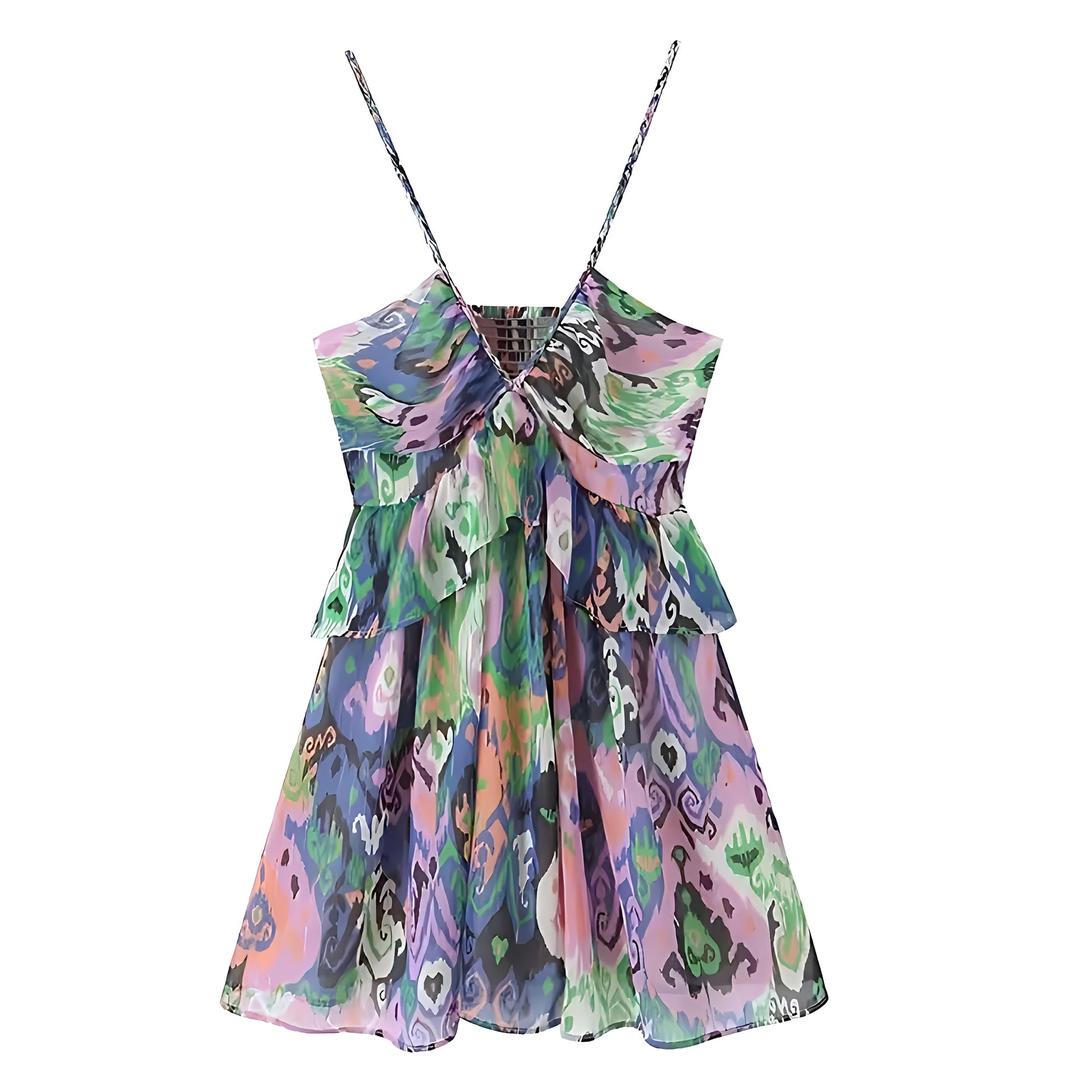 blue-purple-green-pink-orange-multi-color-tie-dye-patterned-slim-layered-ruffle-trim-fit-and-flare-drop-waist-v-neck-spaghetti-strap-sleeveless-backless-open-back-halter-flowy-tiered-boho-bohemian-babydoll-short-mini-dress-women-ladies-teens-tweens-chic-trendy-spring-2024-summer-casual-semi-formal-feminine-preppy-style-party-prom-homecoming-hoco-dance-club-wear-tropical-european-ibizia-vacation-beach-wear-sundress-revolve-zara-altard-state-whitefox-urban-outfitters-pacsun-free-people-dupe
