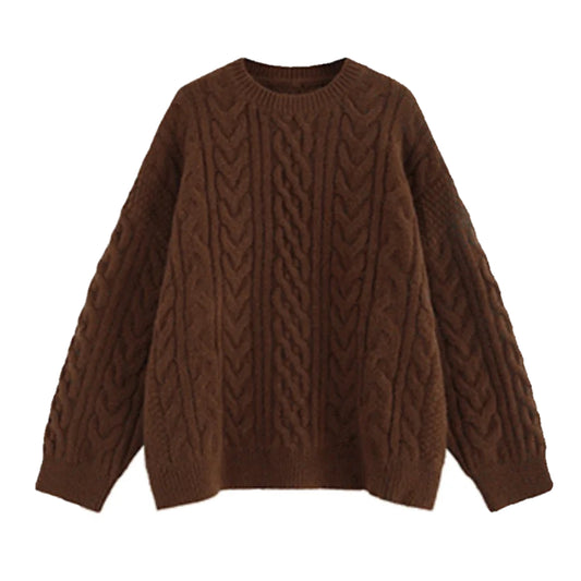 Brown Cable Knitted Pull Over Sweater