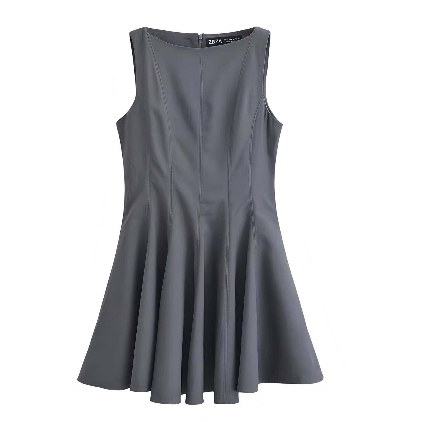 Dark Grey Sleeveless Drop Waist Pleated Mini Dress