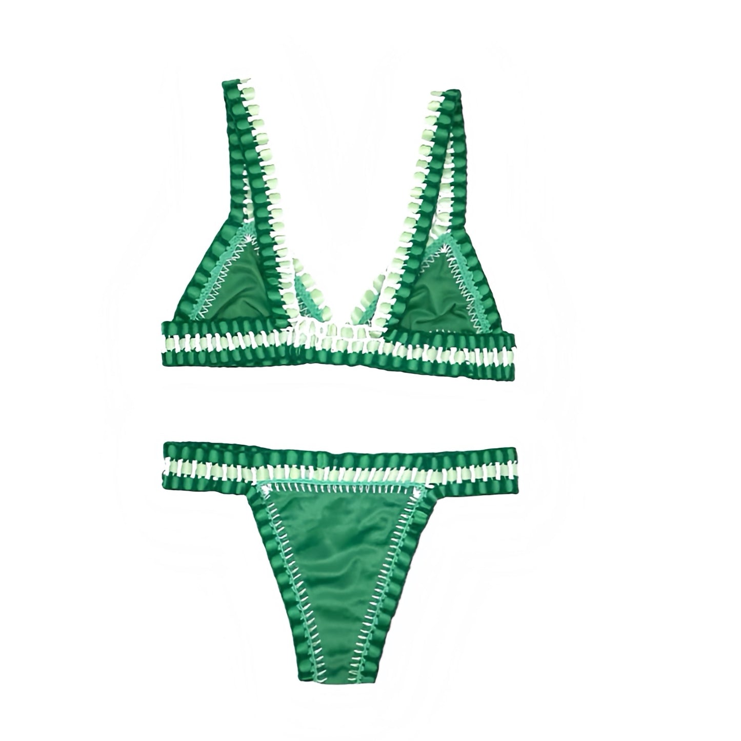 Emerald Green Striped Crochet 2 Piece Triangle Bikini Set