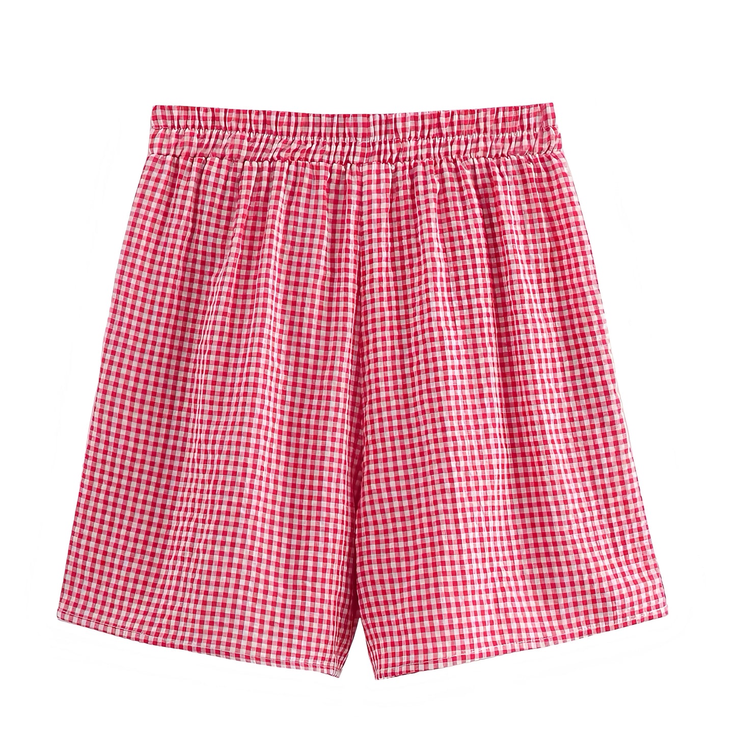 Red Gingham Mid-Rise Shorts