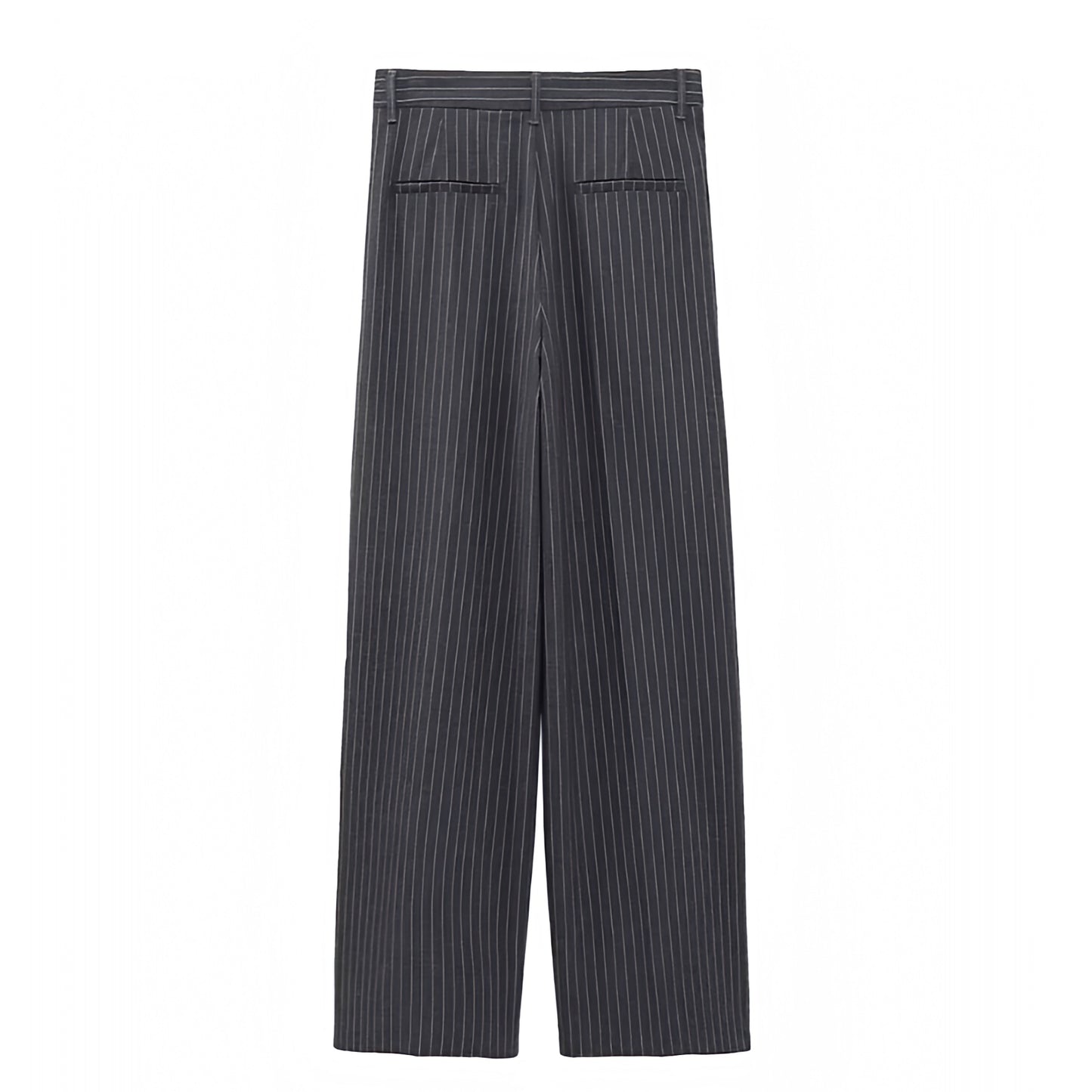 Dark Grey Pinstriped Mid-Rise Trouser Pants