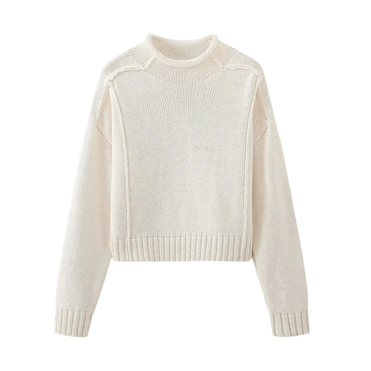 Ivory Knit Outer Lined Pullover Sweater