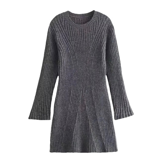 Dark Gray Knitted Long Sleeve Mini Dress