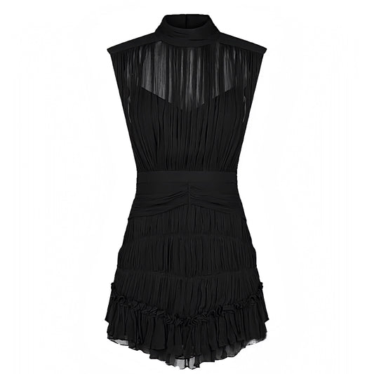 black-slim-fit-bodycon-mesh-translucent-shirred-bodice-ruched-fitted-waist-layered-ruffle-short-sleeve-turtleneck-sleeveless-backless-open-back-mini-dress-evening-gown-couture-women-ladies-chic-trendy-spring-2024-summer-semi-formal-elegant-classy-feminine-modest-gala-prom-cocktail-party-sundress-sexy-club-wear-date-night-90s-minimalist-office-siren-style-zara-revolve-aritzia