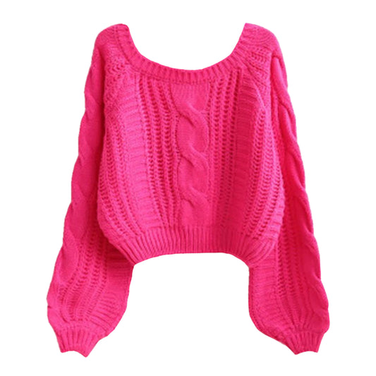 Dark Pink Cable Knitted Oversized Pull Over Sweater