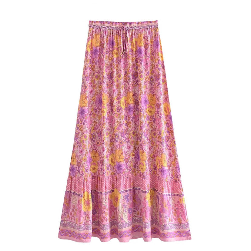 floral-print-light-pink-purple-orange-multi-color-flower-patterned-slim-fit-low-rise-waisted-draw-string-fitted-waist-tiered-linen-flowy-boho-midi-long-maxi-skirt-women-ladies-chic-trendy-spring-2024-summer-casual-feminine-semi-formal-preppy-style-tropical-vacation-beach-wear-altard-state-urban-outfitters-princess-polly-zara-revolve