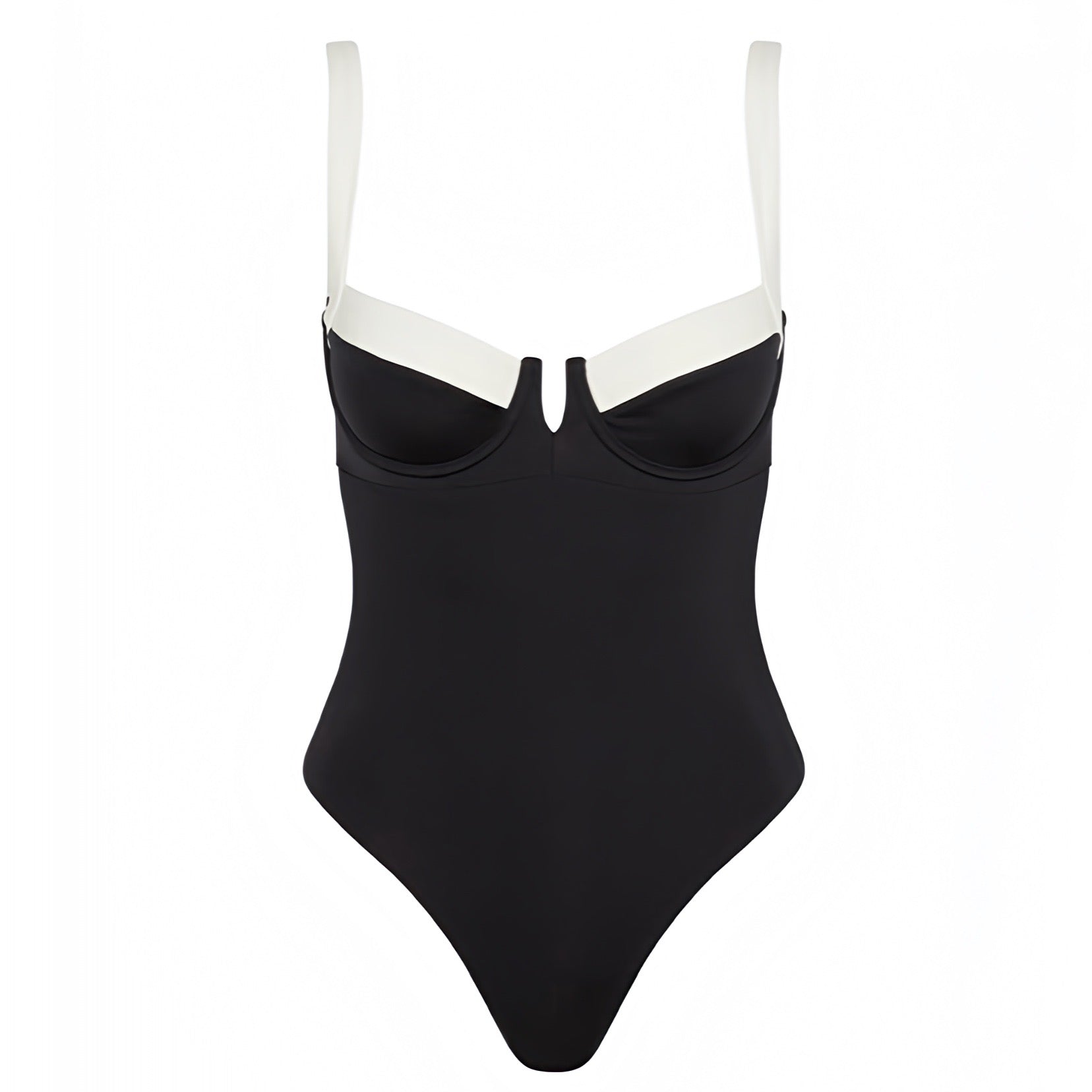 Côte d’Azur Black & White Contrast Lined Bodycon One Piece Swimsuit ...