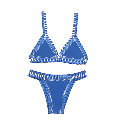 Capri Blue Striped Crochet 2 Piece Triangle Bikini Set
