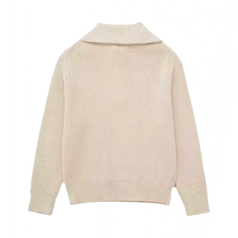 Light Khaki Knit Half Zip Sweater