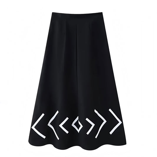 Black & White Patterned Low-Rise Linen Maxi Skirt