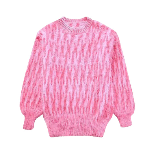 Pink Knit Jacquard Oversized Pull Over Sweater