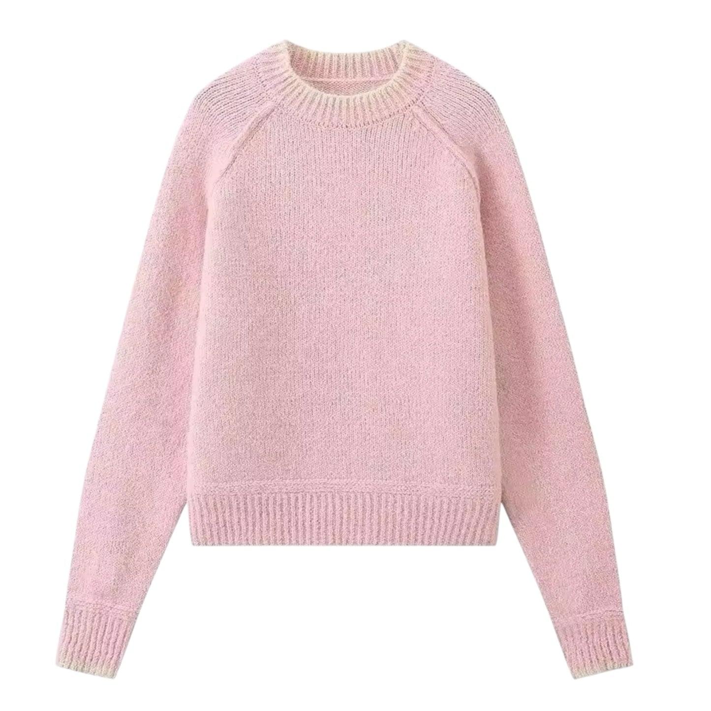 Light Pink Knitted Long Sleeve Inside-Out Pullover Sweater