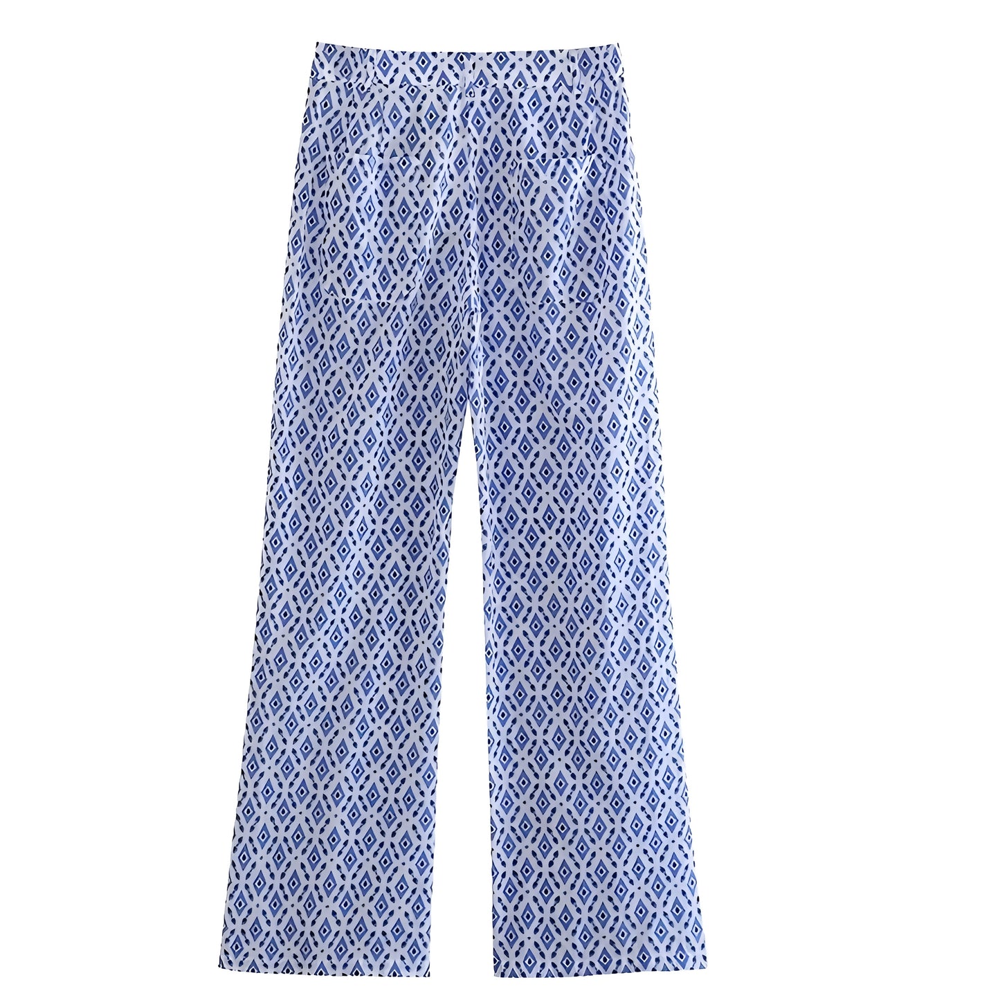 Asos Blue & White Patterned Mid-Rise Flare Pants