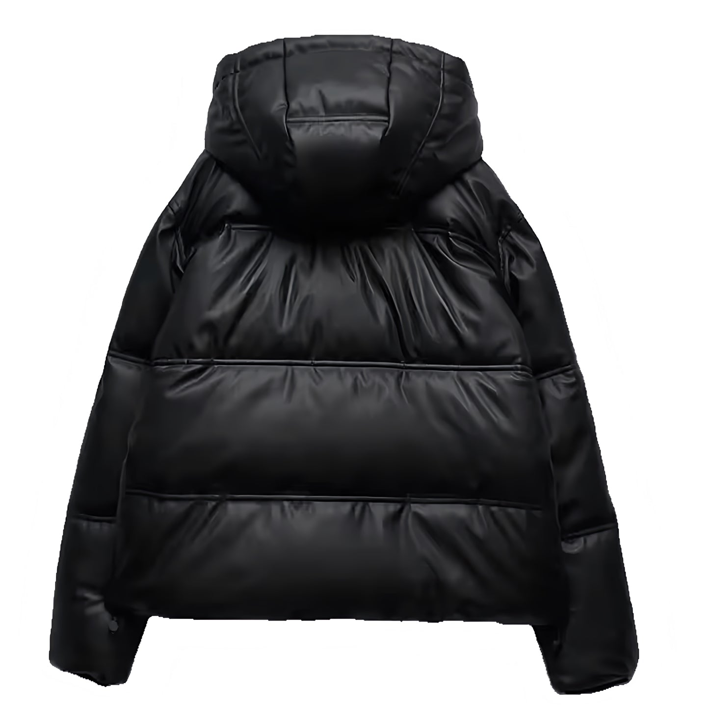 Black Oversized Zip-Up Long Sleeve Hooded Puffer Jacket