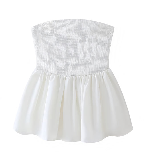 White Smocked Strapless Camisole Top